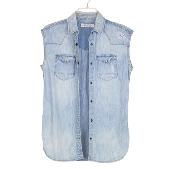 AllSaints Cannon Chambray Denim Snap Shirt Women’s XS (US 0) - Picture 2 of 8